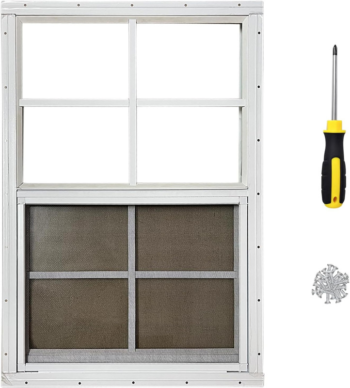 18″x23″ Shed Window for Chicken Coop, Playhouse and Mobihome, White Windows for