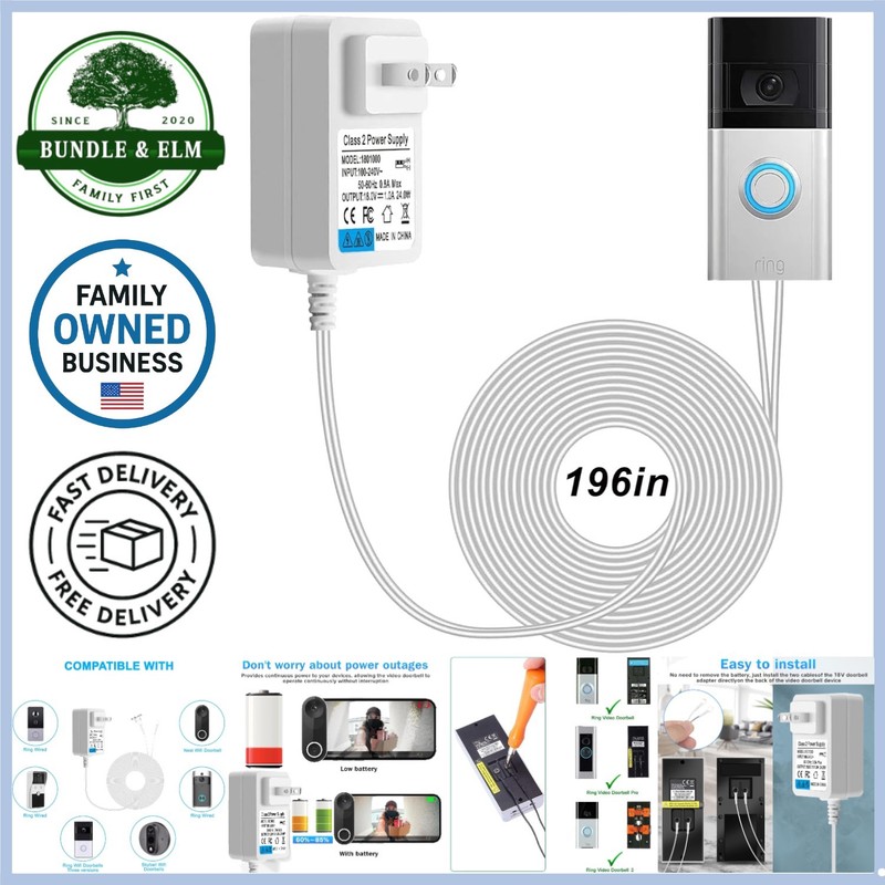 18V Power Adapter for Video Doorbells 110V-240V AC to DC Compatible with Ring