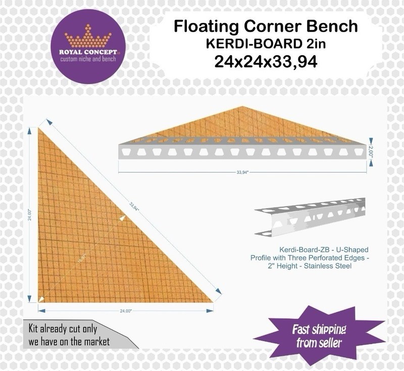 Shower Floating Bench – Schluter Kerdi-Board 2″ with Stainless Steel – Face 34in