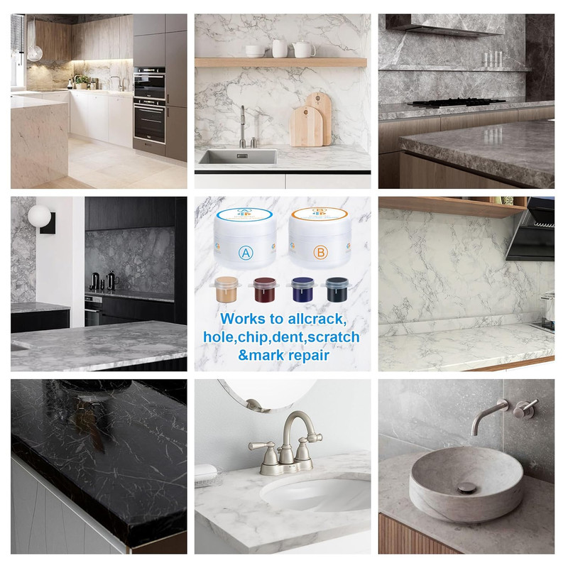 Marble Granite Repair Kit Quartz Countertop Kit Chip Dents Cracks Holes Scratchs gallery