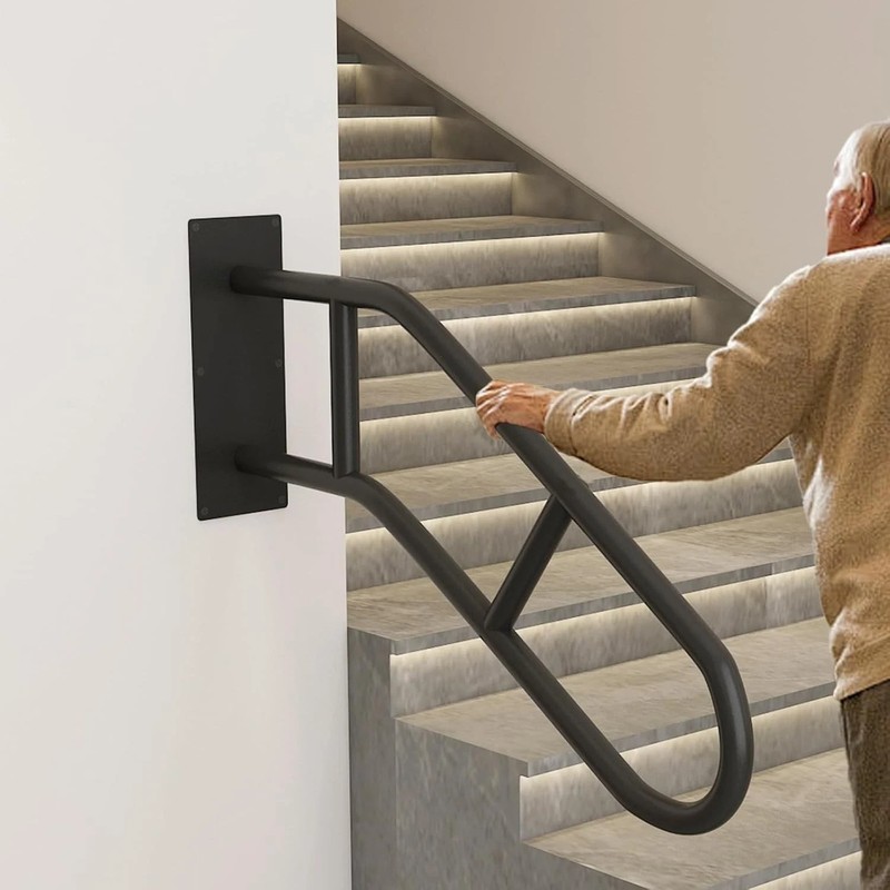 Hand Rails for Outdoor Steps U-Shaped, Black Iron Stair Railing Indoor 1-3 Step