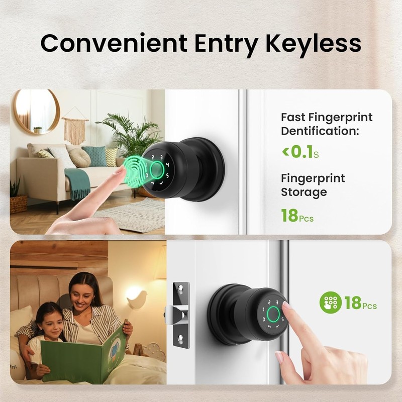 Smart Door Knob with Keypad, App Control,BLACK gallery