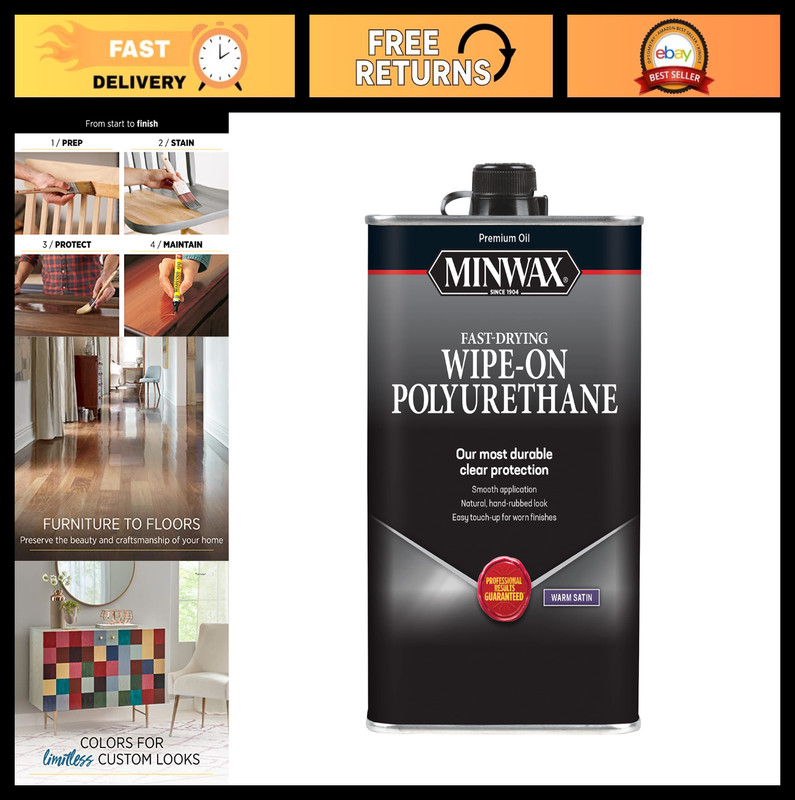 Oil-Based Wipe-On Polyurethane Finish, 1 Pint, Satin Sheen, Wood Protection