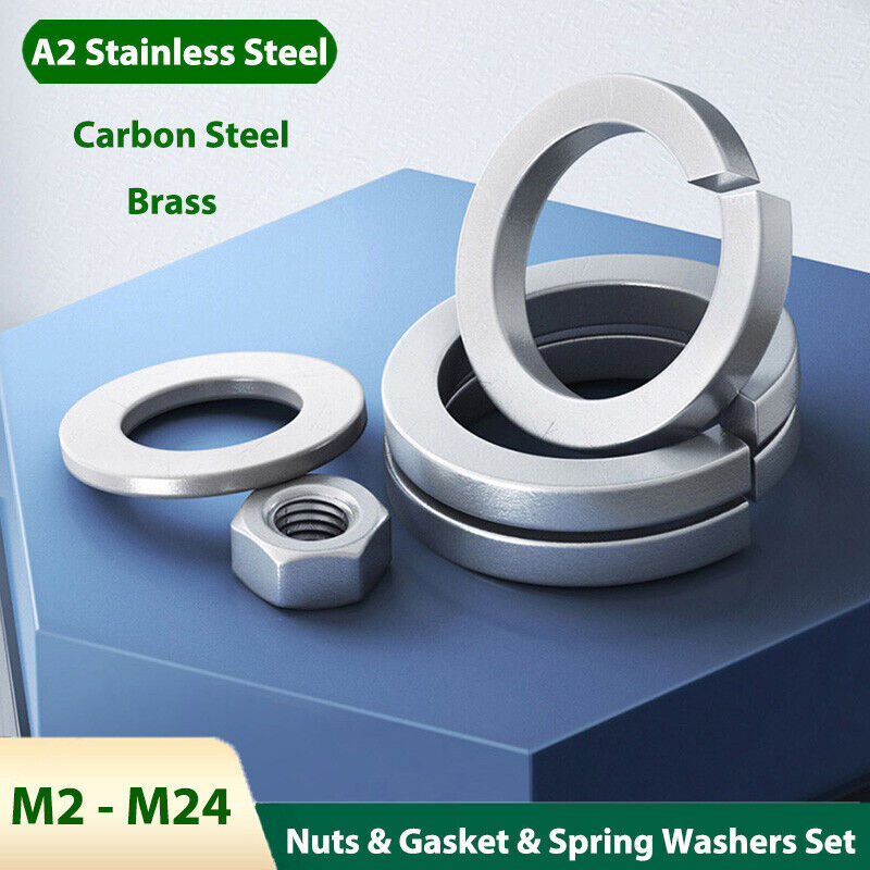 M2-M24 Hex Nuts & Gasket & Spring Washers Set Stainless Steel Carbon Steel Brass gallery