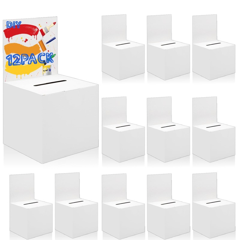 12 Pack Raffle Ticket Box White Cardboard Suggestion Box with Slot Donation B…
