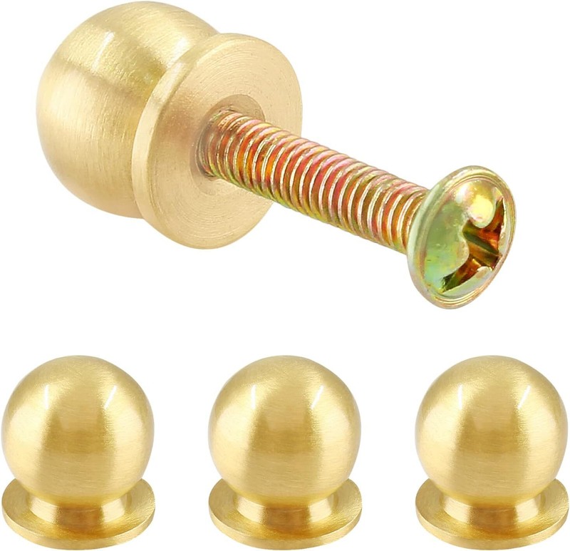 4 Packs Mini round Solid Brass Knobs, 1/2 Inch Diameter Brass Pulls, Gold Mini D