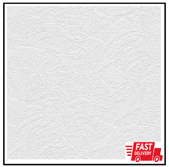 Textured White Abstract Vinyl Pre-Pasted Paintable Wallpaper Roll (Covers 56 Sq.