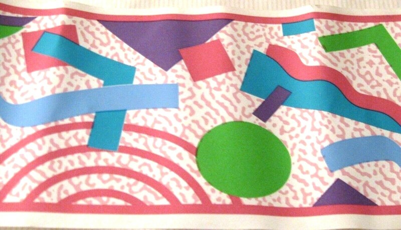 Pink Purple Blue Geometric Shapes Childrens White Gray Wallpaper Border EH00094