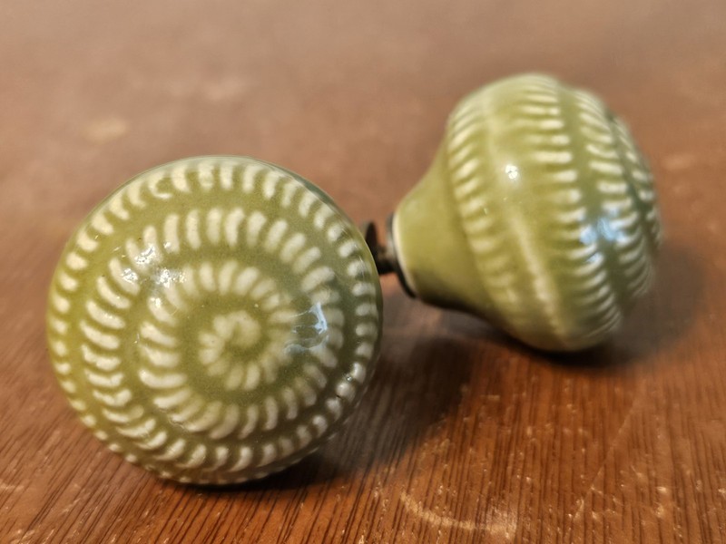 Ceramic Sage Green & Ceramic Drawer Pull Set Of 2 Pair Vintage Closet Door Knobs