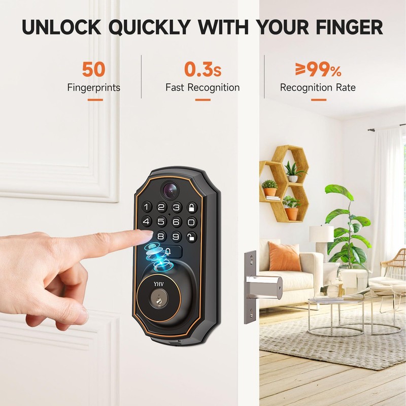 Keyless Entry Door Lock with Camera Fingerprint Smart Door Lock with App Remo... gallery