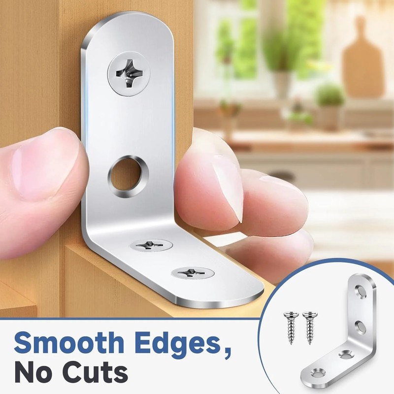 20PCS L Bracket Corner Brace Sets, Stainless Steel L Brackets for Wood Shelves, gallery