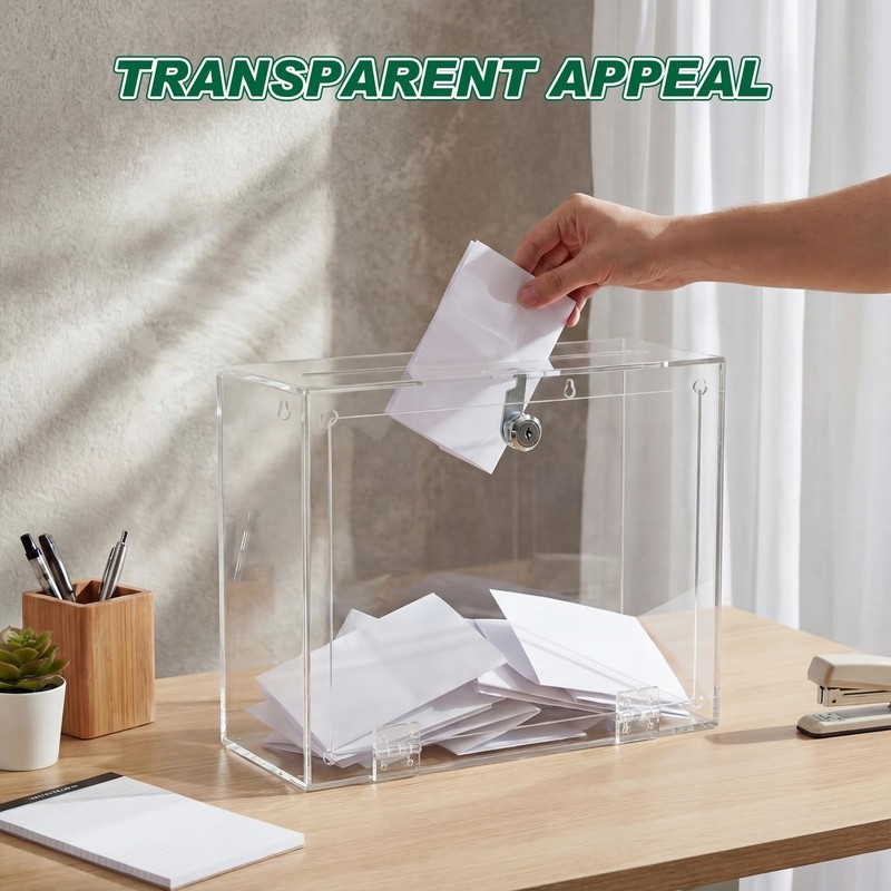 Clear Acrylic Donation Box With Lock Sign Holder Wall Mounted 12x3x10 Inch gallery