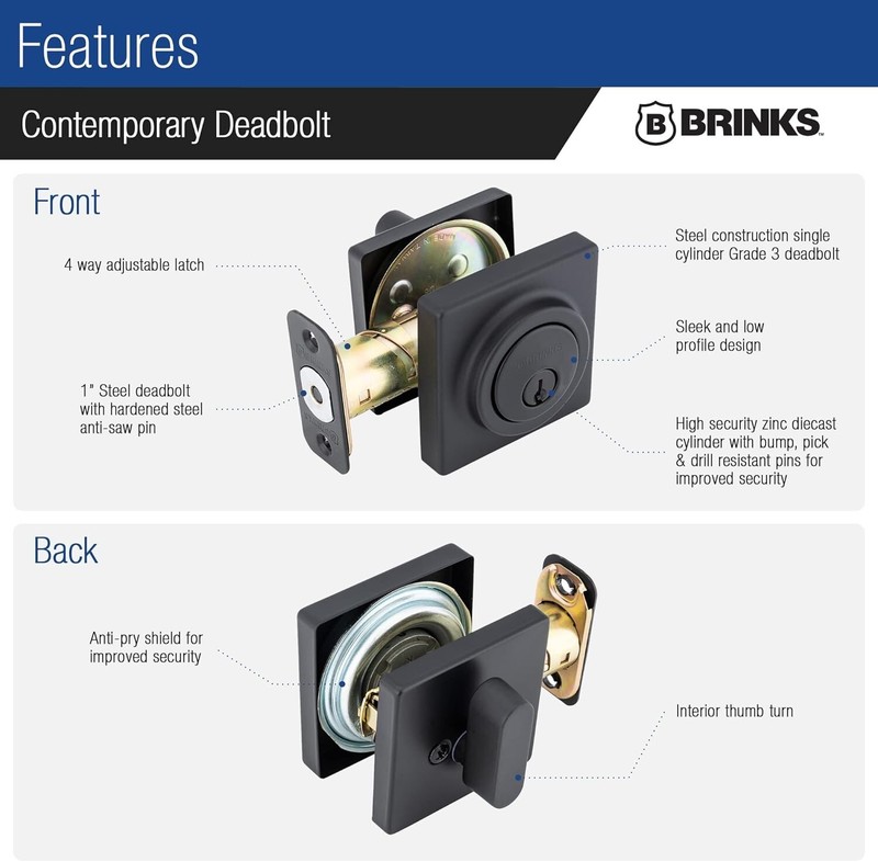 Brinks Contemporary Deadbolt Single Cylinder Matte Black Finished E2402-122