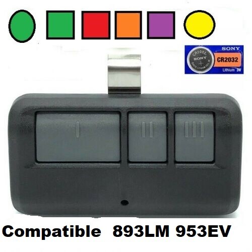 Compatible Chamberlain 953EV-P2 / 953ESTD / 893MAX Garage Door Remote 3 BUTTON