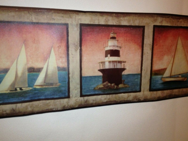 SAILBOATS AND LIGHTHOUSES IN FRAMES PREPASTED NAUTICAL WALLPAPER BORDER KK4653BD