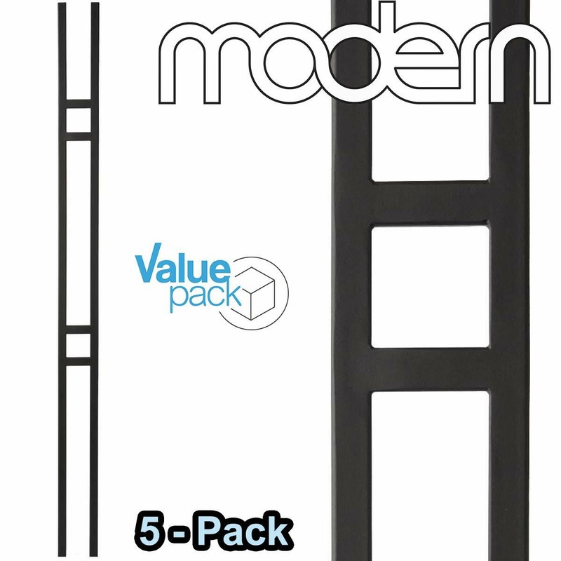 Contemporary Stair Double Panel (5-PACK) Hollow Iron Metal Spindle (Satin Black)