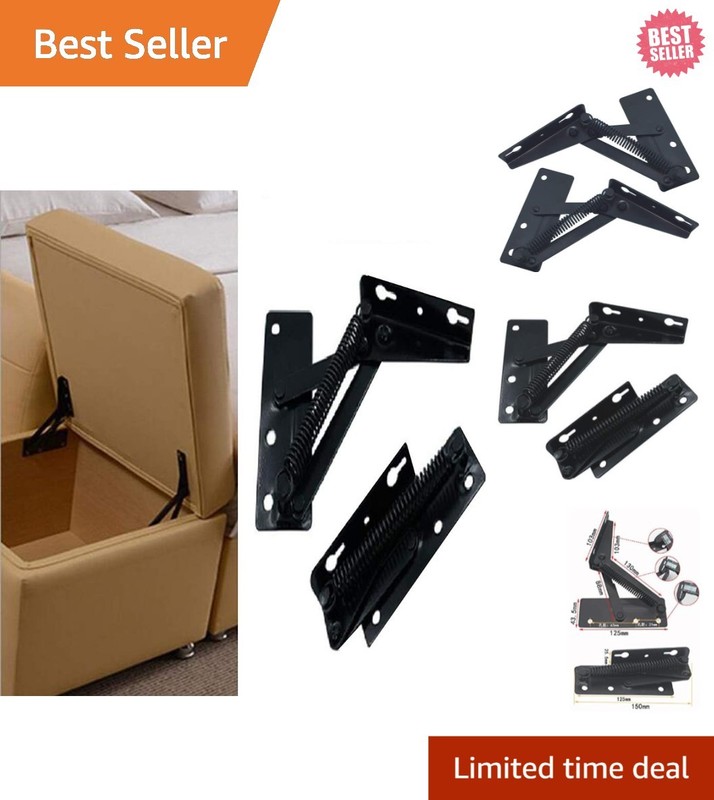 Durable Black Spring Hinges – 80° Foldable Lifting Brackets for Furniture