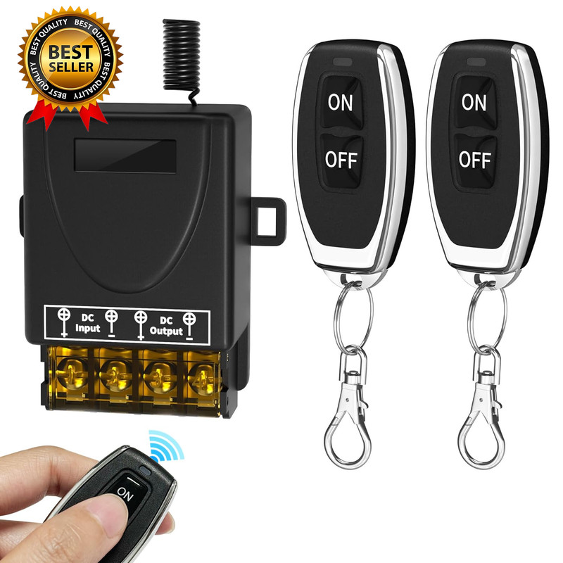 30A 12V Wireless Remote Control Switch Kit – Heavy Duty Relay with 2 Remotes, 32