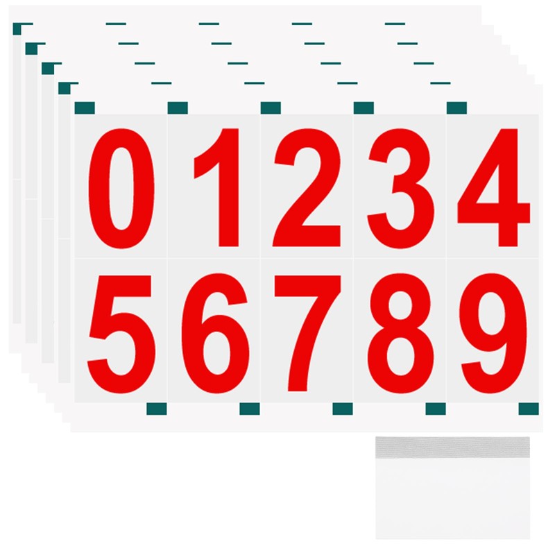 5 Sheets/50Set 4 Inch 0-9 Vinyl Reflective Mailbox Numbers for Outside Red