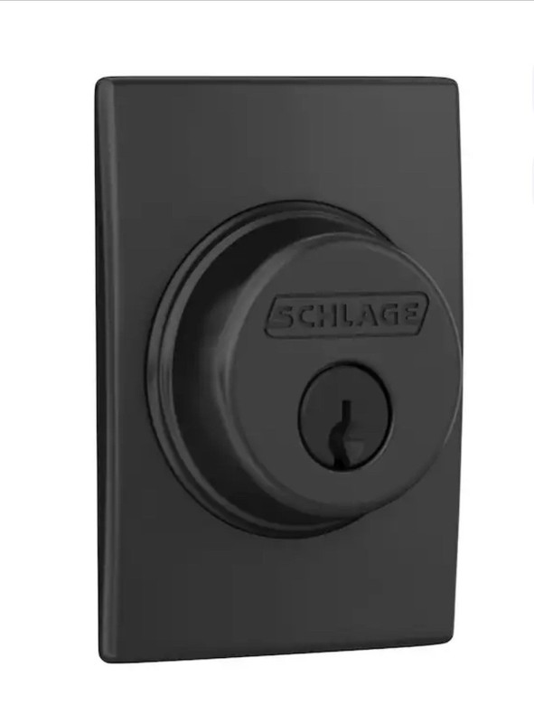Schlage Keyed Single Cylinder Deadbolt, Matte Black Square Trim, 1 Pack