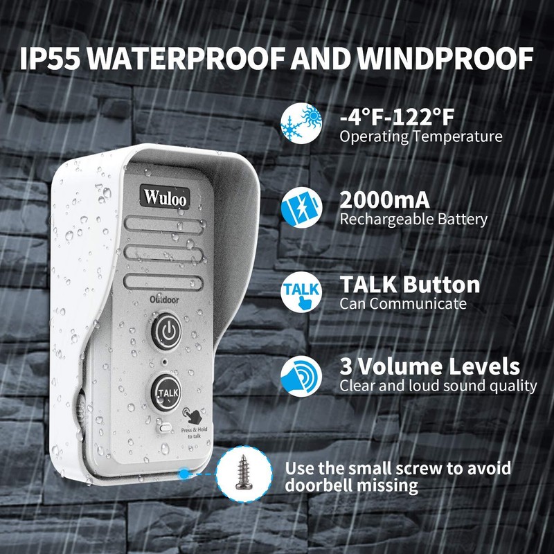 Wuloo 1/2Mile Range Wireless Doorbell Intercoms Rechargeable for Home & Garden gallery