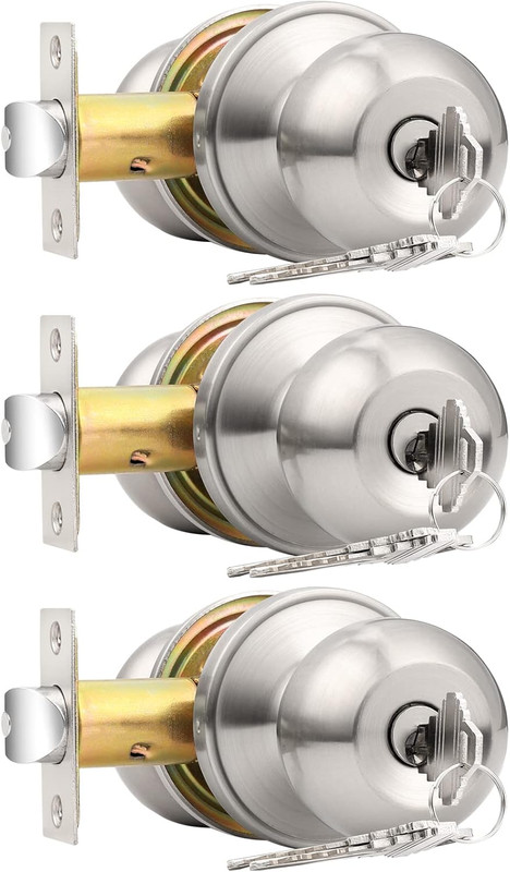 Entry Door Knob Set Keyed Alike Satin Nickel Stainless Steel 3 Pack