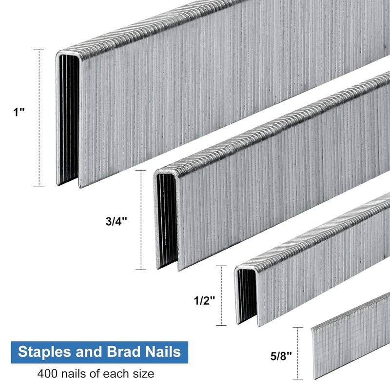 Rust-Resistant 1/4 Inch Narrow Crown Staples & Brad Nails, 1600-Piece Set gallery