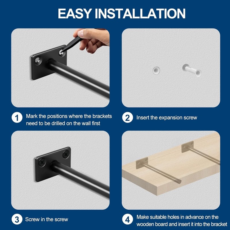 12 Pcs 6" Black Solid Steel Floating Shelf Bracket Blind Shelf Supports - Hidden gallery