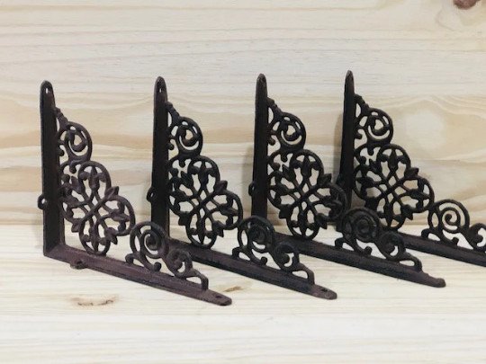 4 Cast Iron Shelf Brackets New Old Style Rustic 7.5″ x 6.25″ Corbels Book Wall