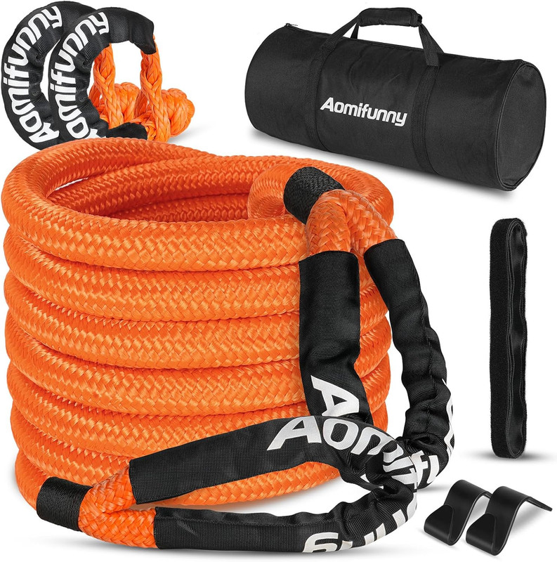 1" X30Ft Kinetic Recovery Tow Rope Kit, 48,800 Lbs Break Strength, 35% Elasticit