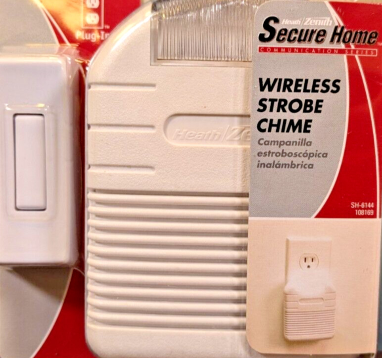 HEATH ZENITH HOME PLUG-IN WIRELESS DOORBELL CHIME W/ STROBE LIGHT 100′ FT. RANGE