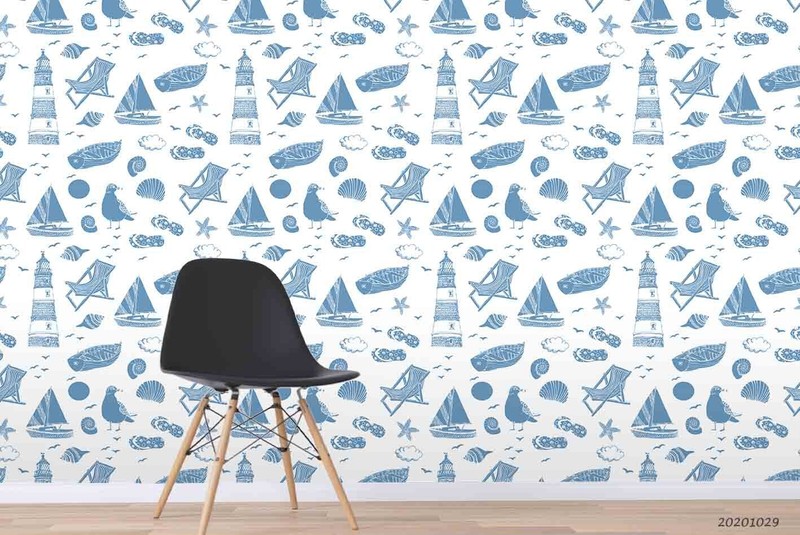 3D Hand Drawn Sea Element Pattern Self-adhesive Removable Wallpaper Murals gallery