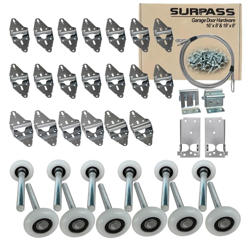 Garage Door Hardware Kit Roller/Hinge/Top Bracket/Wire Rope for 16×8 and 18×8