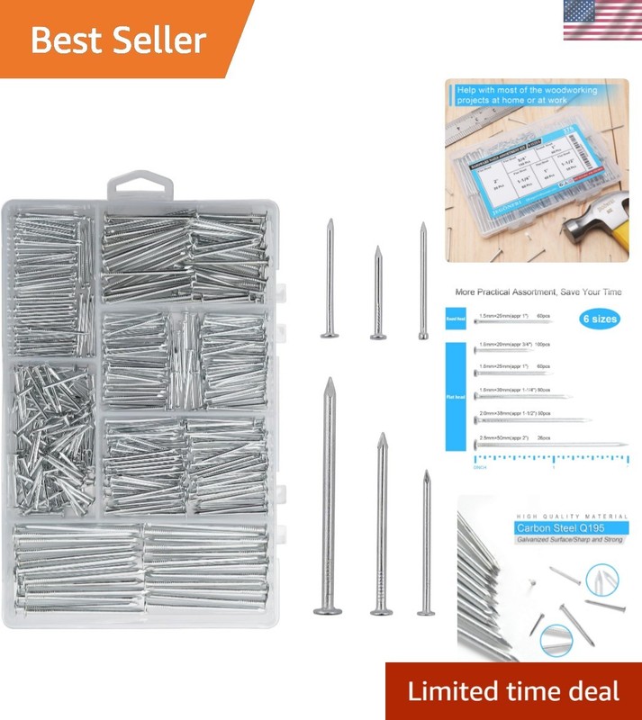 Versatile 376pcs Nails Kit – Galvanized Carbon Steel for Woodworking Excellence