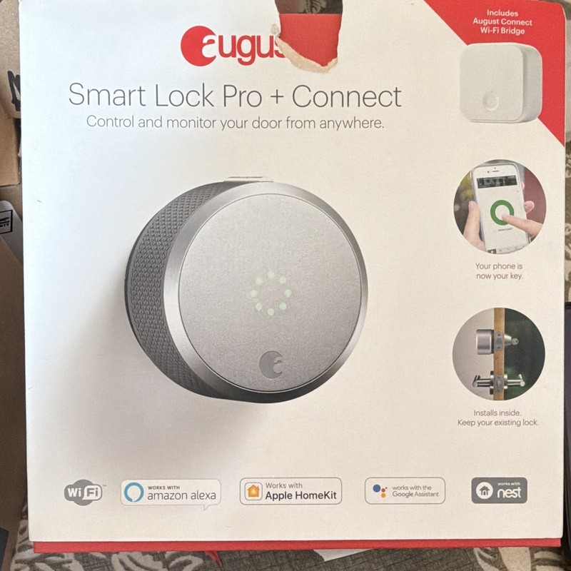 August Smart Lock Pro + Connect Keyless Wi-Fi Smart Door Lock w/ Bridge Silver