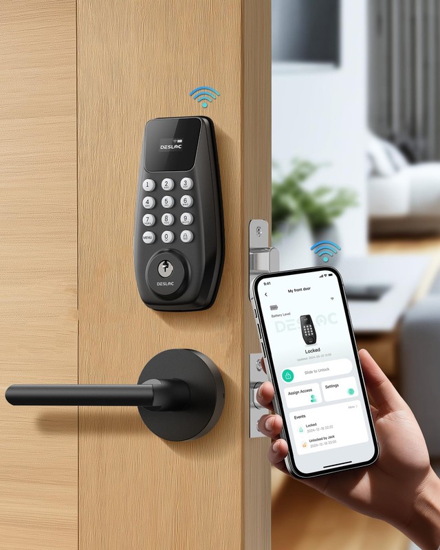 C100 Plus Built-in WiFi Lock with Handle Set, Built-in WiFi Keyless Entry Doo…