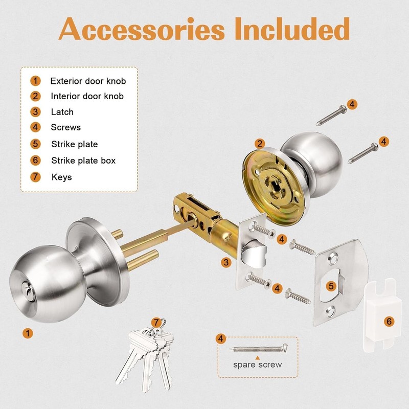 2 Pack Keyed Alike Entry Door Knobs with Lock and Key Ball Door Knob Handles ... gallery