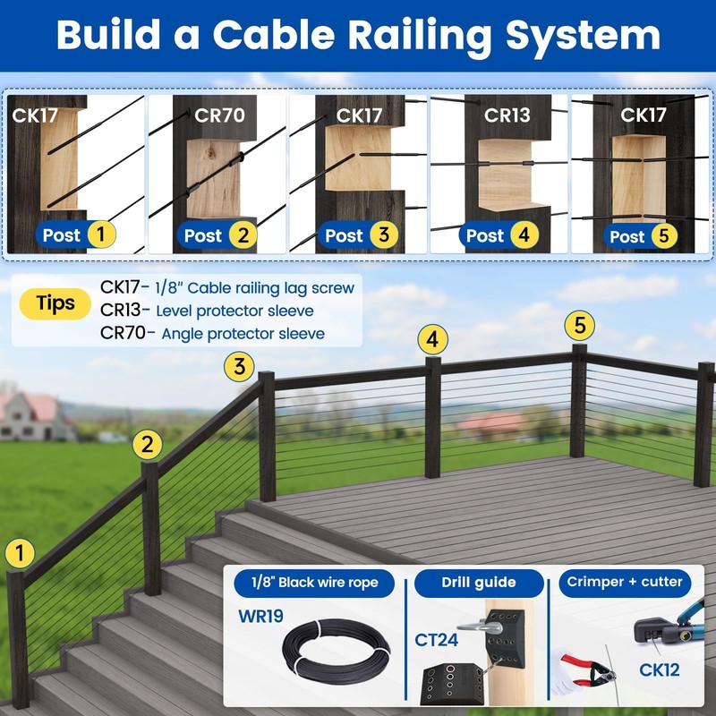 Muzata 40 Pack 1/8" Black Cable Railing Hardware Kit Swage Lag 1/8", gallery