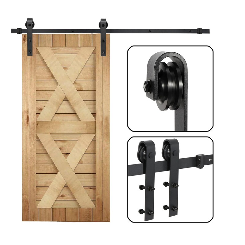 Modern Closet Hardware Kit 6.6FT Sliding Barn Door Hang Style Track Rail Black