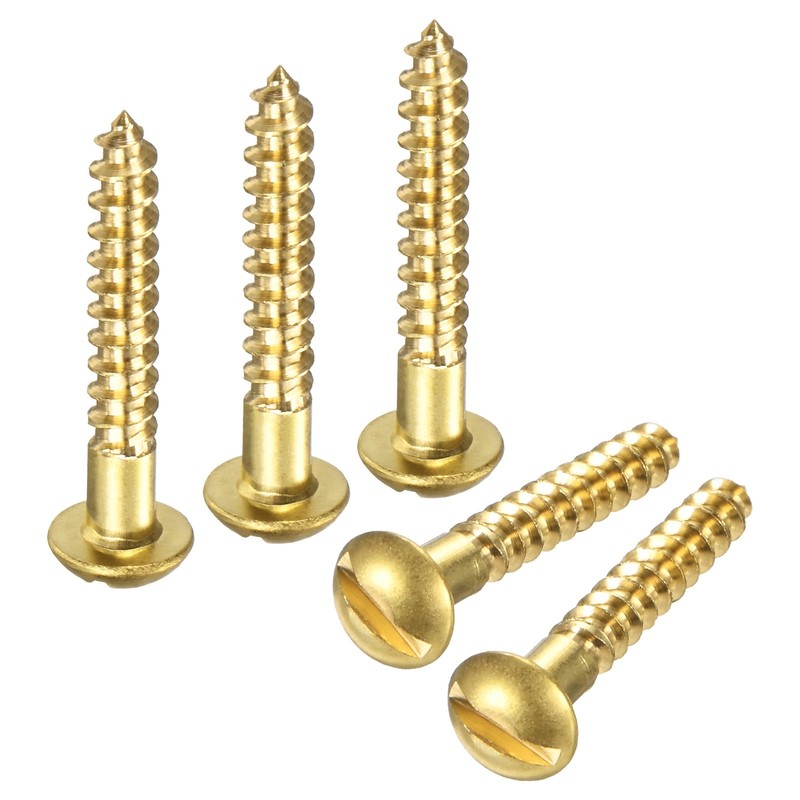 Brass Round Screws (M4 x 25mm, Brass) 30 Pcs – Slotted Round Head Self-Tapping