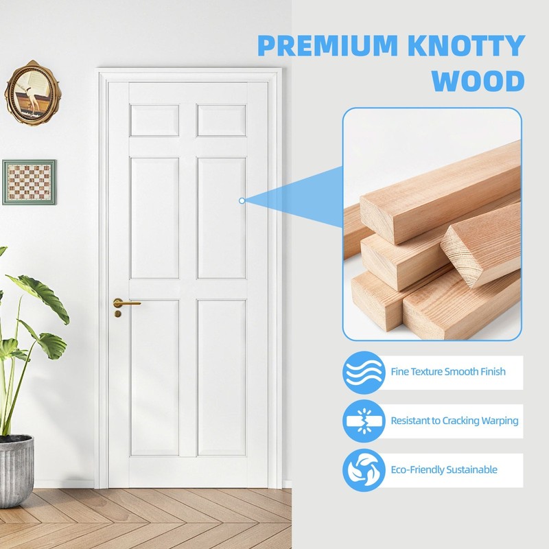 24''x80''6-Panel Solid Core Prehung Interior Door -Pantry/French No Hardware Kit gallery