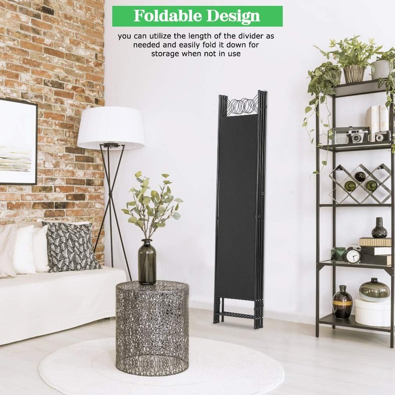 4 Panel Room Divider 6.8FT Steel Frame Screen Folding Privacy Black gallery