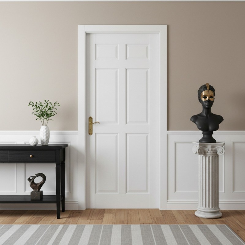 28''x80''6-Panel Solid Core Prehung Interior Door -Pantry/French No Hardware Kit gallery
