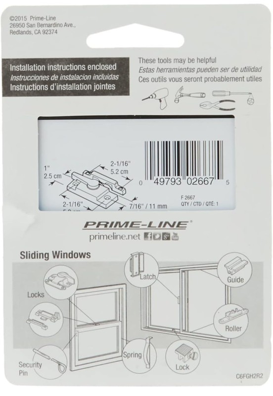 Prime-Line F 2667 Sash Lock, 2-1/16 In. Hole Centers, Fits Single/Double Windows gallery