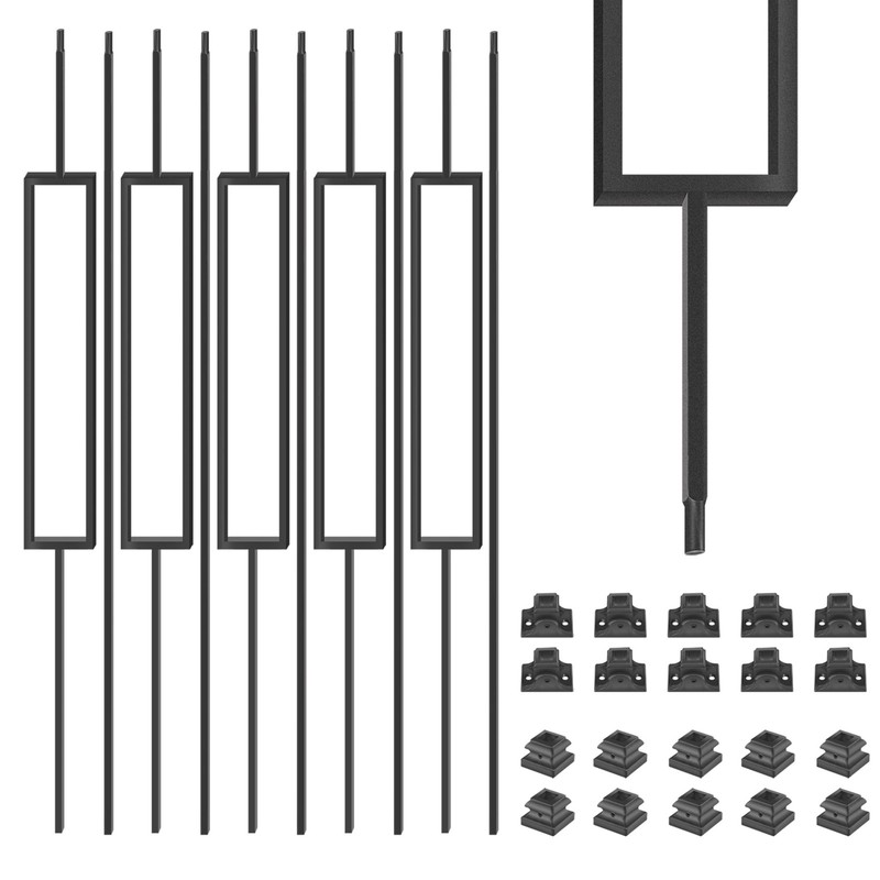Hollow Wrought Iron Rectangular Stair Balusters Satin Black 1/2 Inch 10 PCS