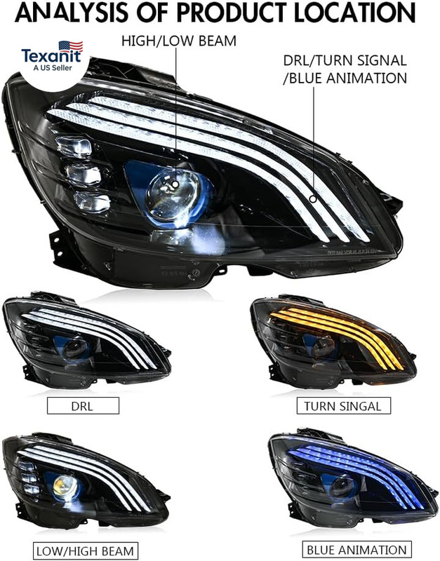 Projector Headlights Compatible for 3Rd Gen Benz C-Class Sedan W204 C300 C350 C6 gallery
