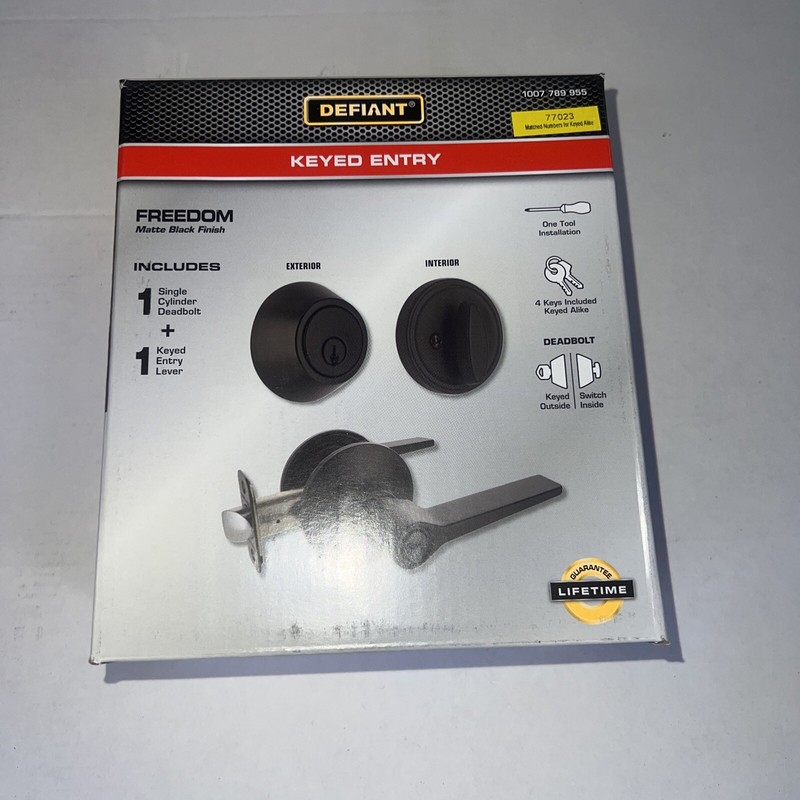 Defiant Freedom Keyed Entry Lock Set Deadbolt Lever Handle Matte Black Finish