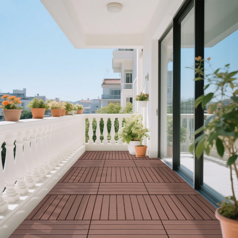 24 PCS Interlocking Deck Tiles Polypropylene DIY Flooring Tiles Red Brown gallery