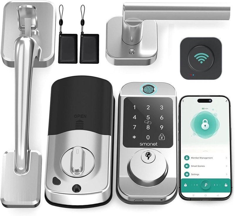 SMONET Smart Front Door Lock Handle Set WiFi Fingerprint Keyless Digital Keypad