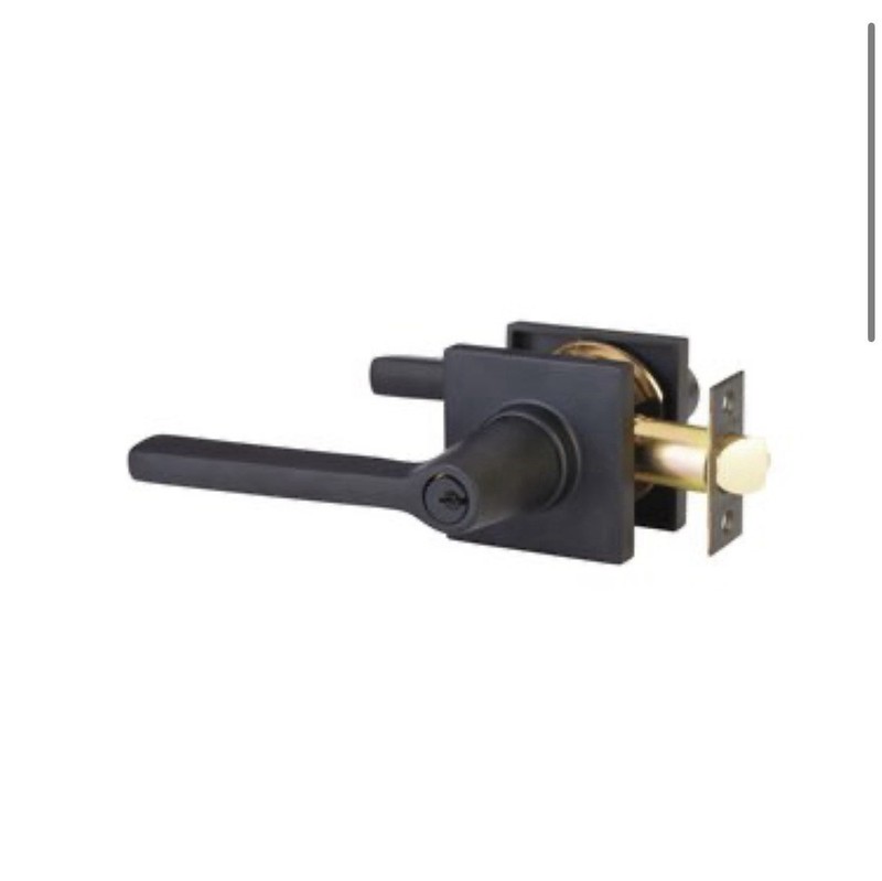 Emtek Helios Keyed Entry Lever Square Rose 5122HLOLHUS19 Satin Black LH